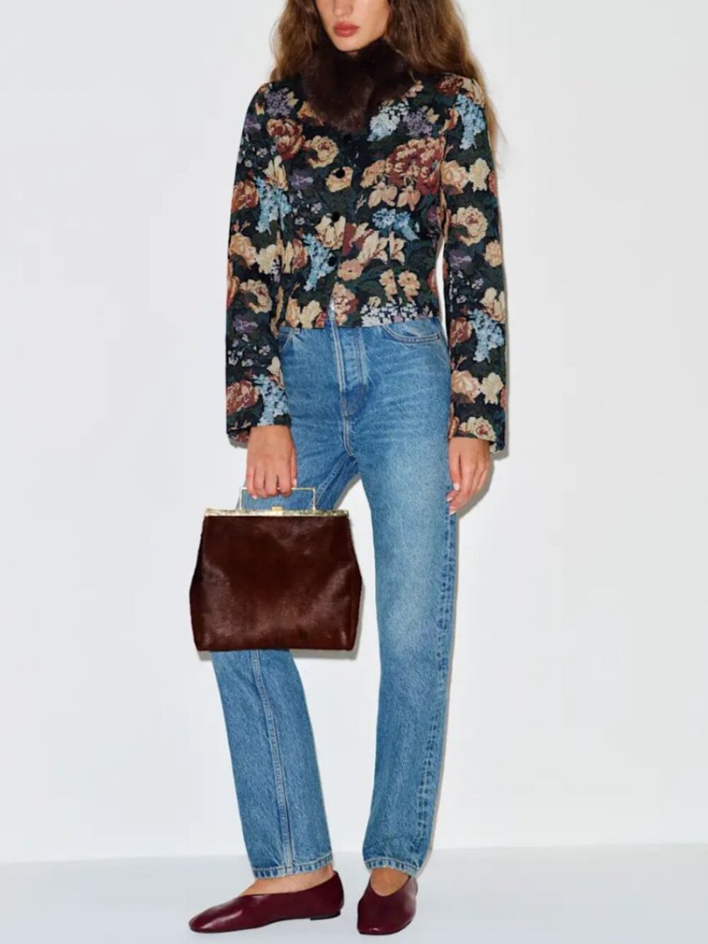 Reformation Matilda Jacket Villandry Retro Floral Small Faux Fur